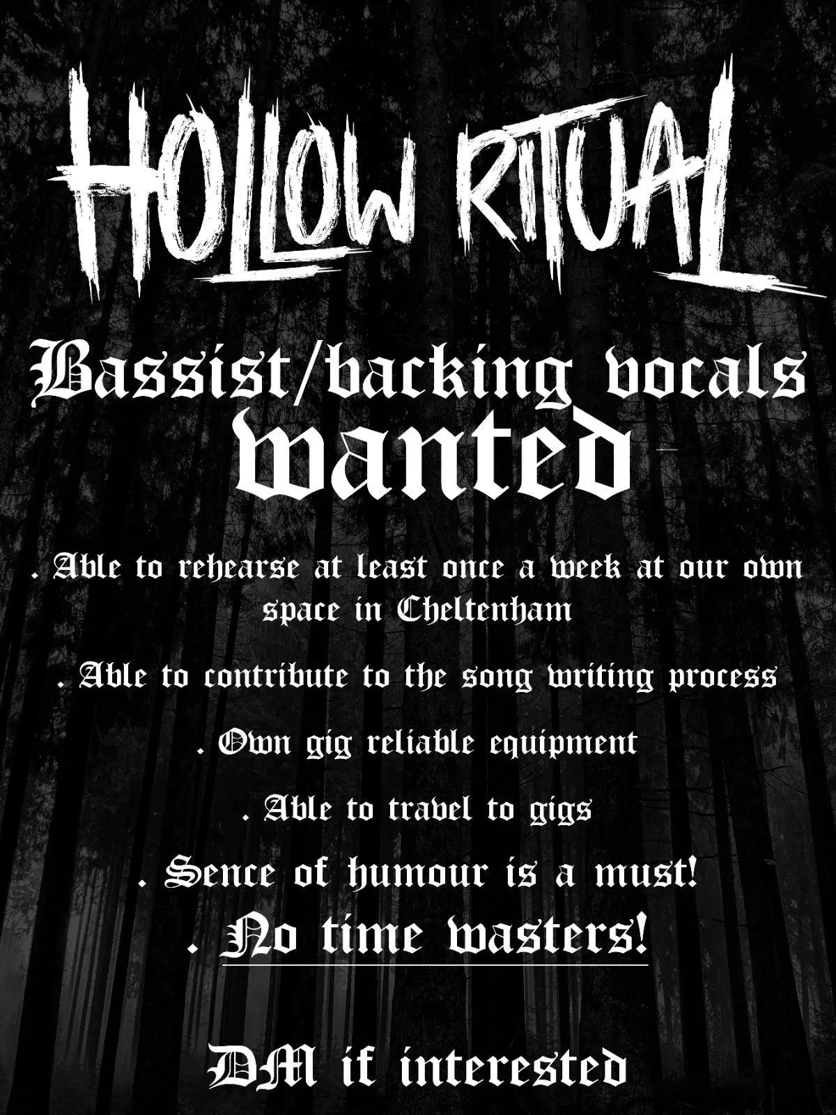 hollow ritual bass player wanted